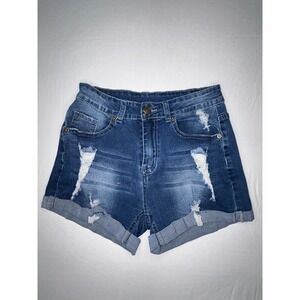 Modariani Distressed Denim Shorts Womens Medium Blue Wash Cuffed‎ Ripped Jeans